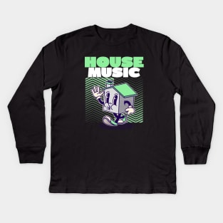 HOUSE MUSIC  - character (green) Kids Long Sleeve T-Shirt